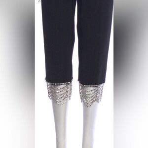 Rare Area rhinestone crystal fringe black cropped trousers Size 10